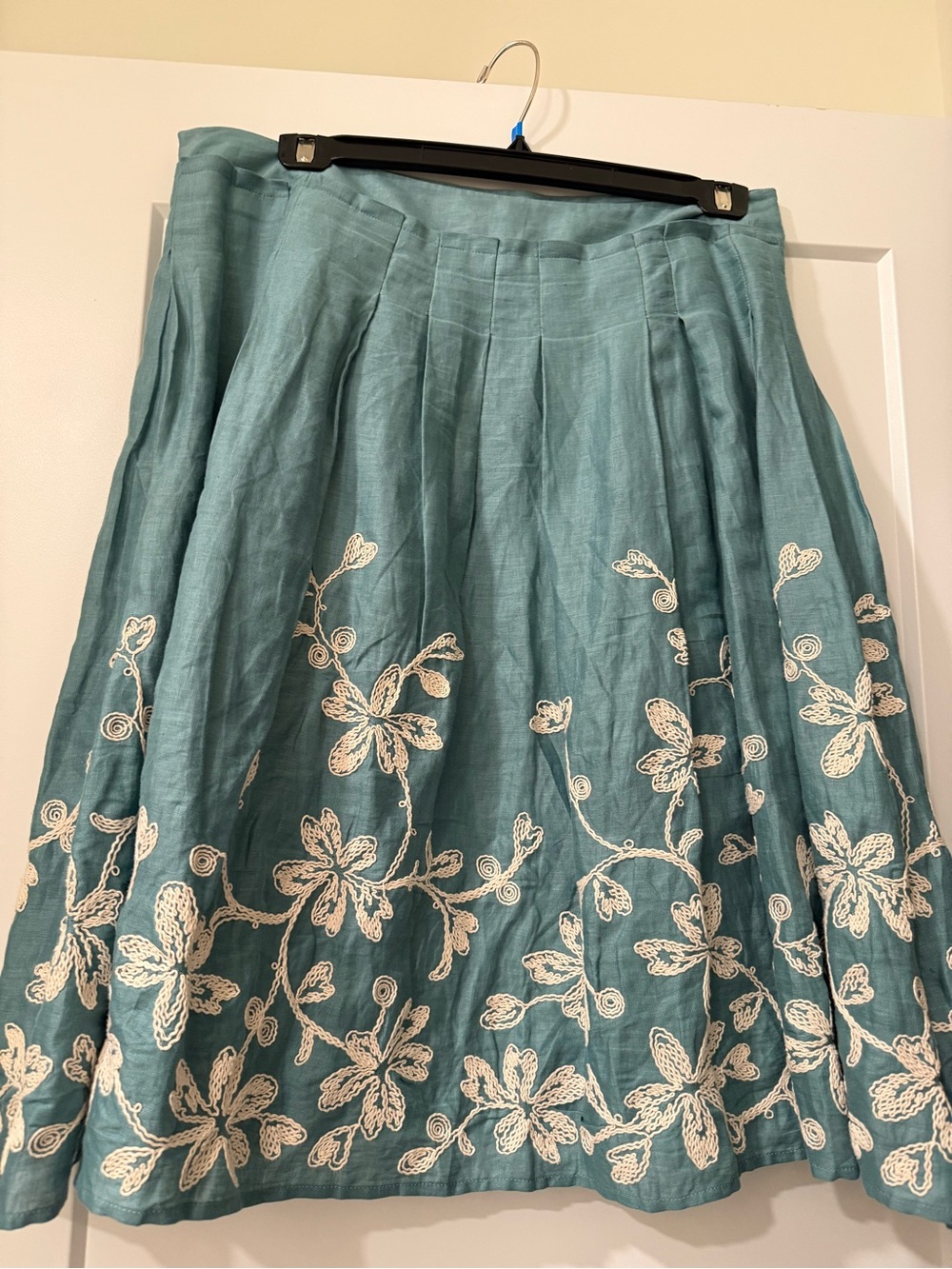 Embroidered Teal A-Line Skirt